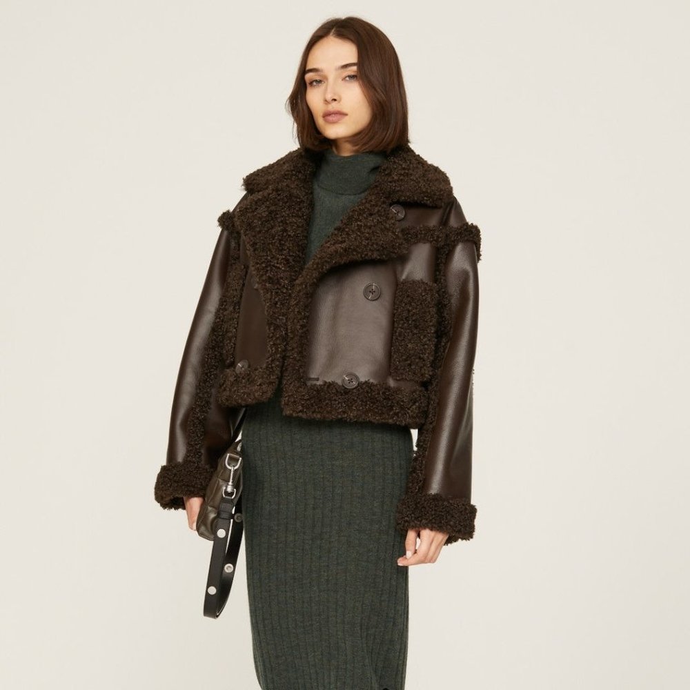 STAND STUDIO Women's Kristy Faux-Shearling Jacket Size US 10 In Brown - Picture 2 of 9
